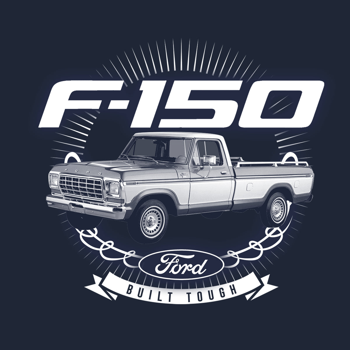 Ford Truck T-Shirt - Navy Blue Built Ford Tough Vintage Dealer Scene