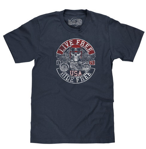 Live Free Ride Free Motorcycle T-Shirt - Navy Blue