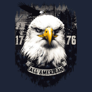 All American Bald Eagle 1776 T-Shirt - Navy Blue
