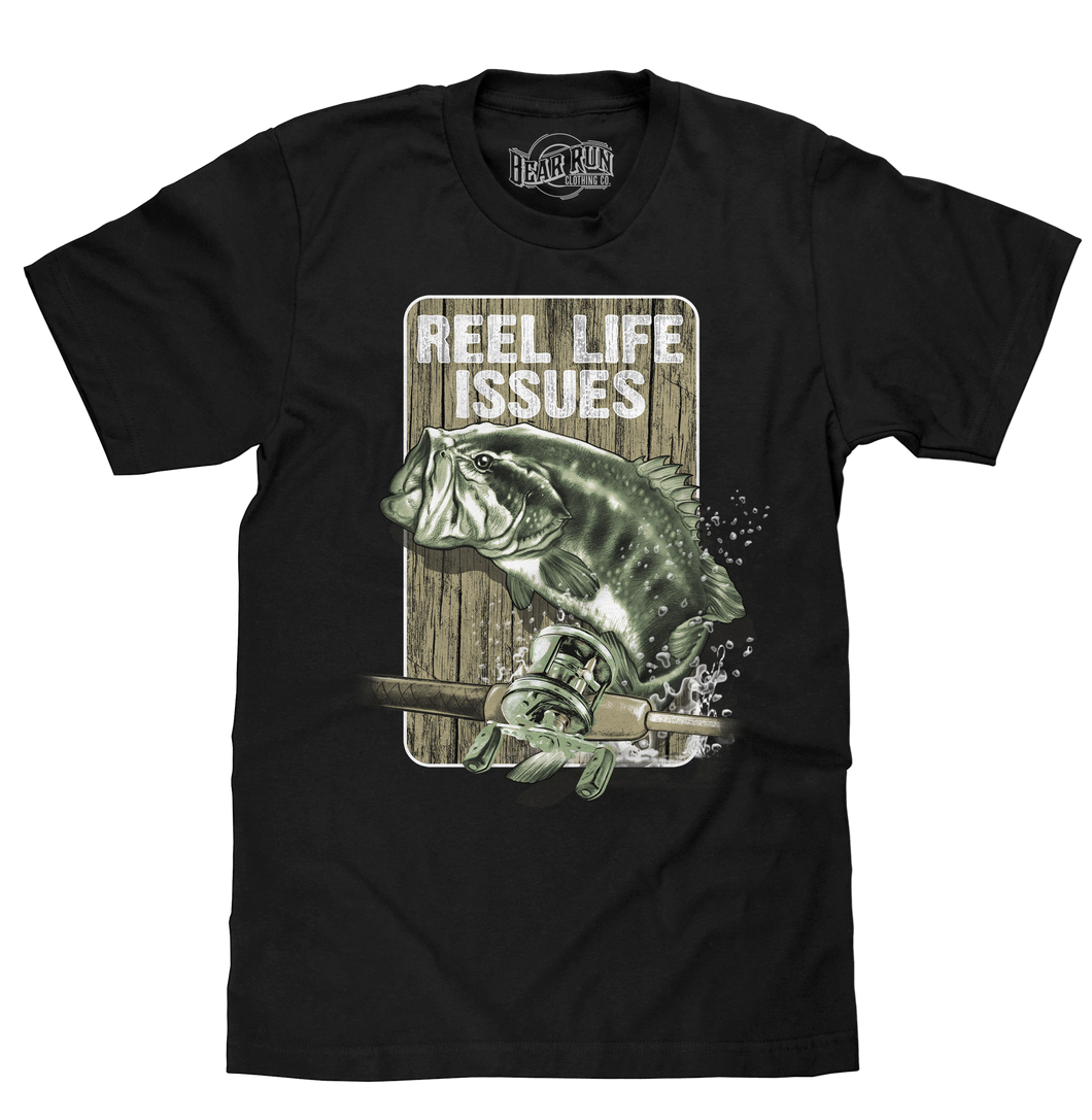 Bass Fishing Reel Life Issues T-Shirt - Black